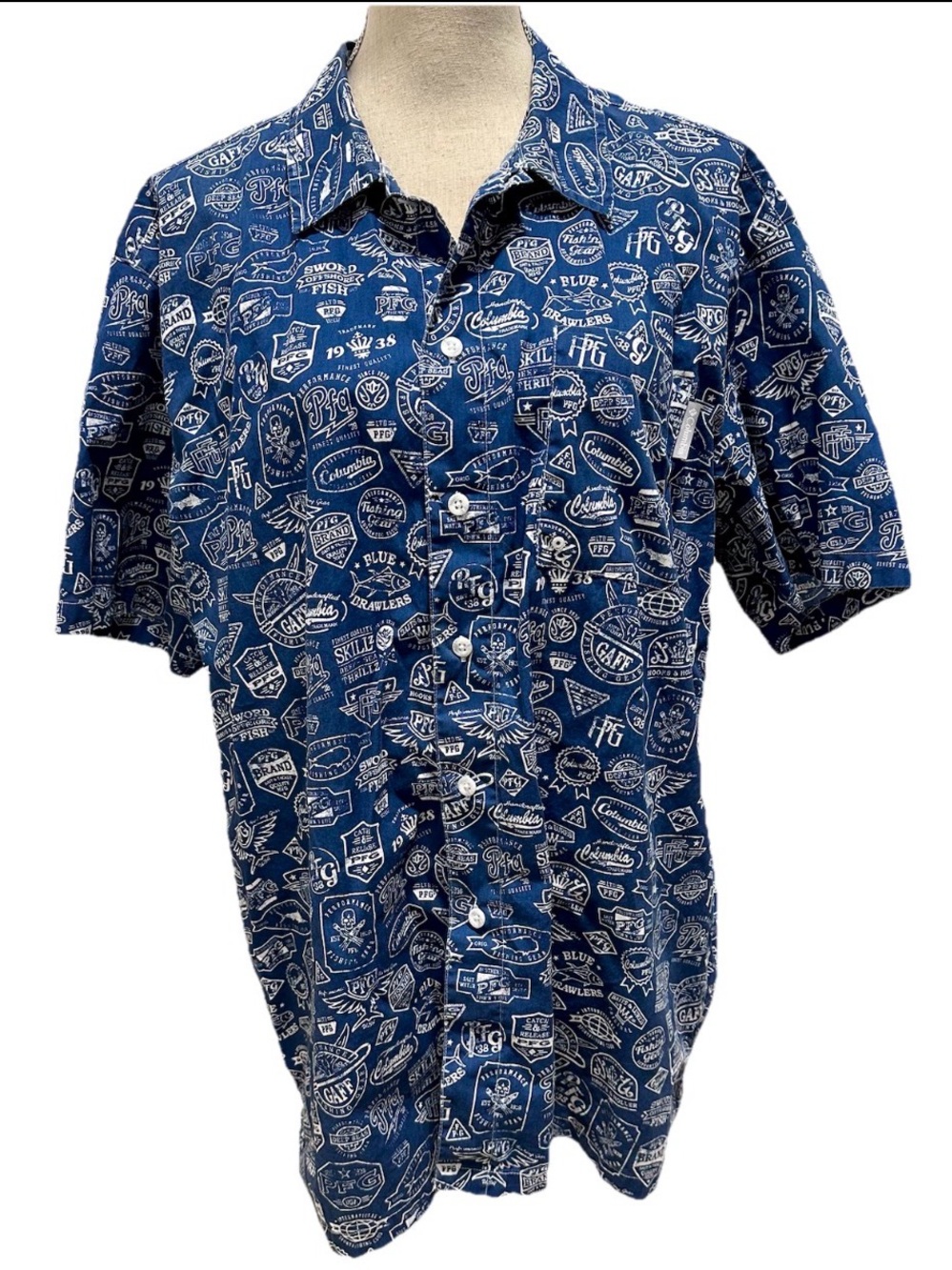 Columbia Sportswear PFG Fishing Shirt Mesh Vent Navy White L Outdoors Camping